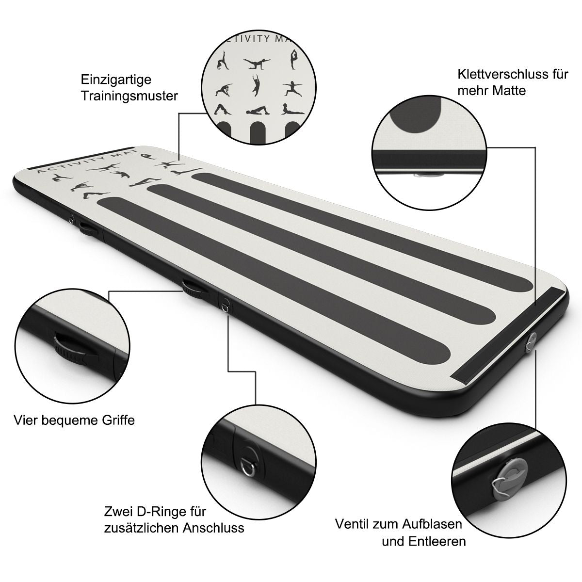 AirTrackPro - Aufblasbare Gymnastikmatte mit Elektropumpe (300 cm, Silber) | Aufblasbare Gymnastikmatte bei Athletic Horizon | Gymnastikmatten | Sport & Freizeit