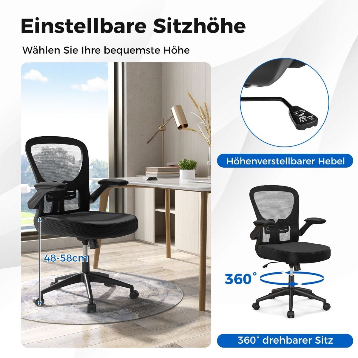 ErgoChair - Ergonomischer Bürostuhl mit Hochklappbaren Armlehnen & Verstellbarer Lendenstütze | bei Athletic Horizon | Bürostühle | Homeoffice & Arbeitsplatz