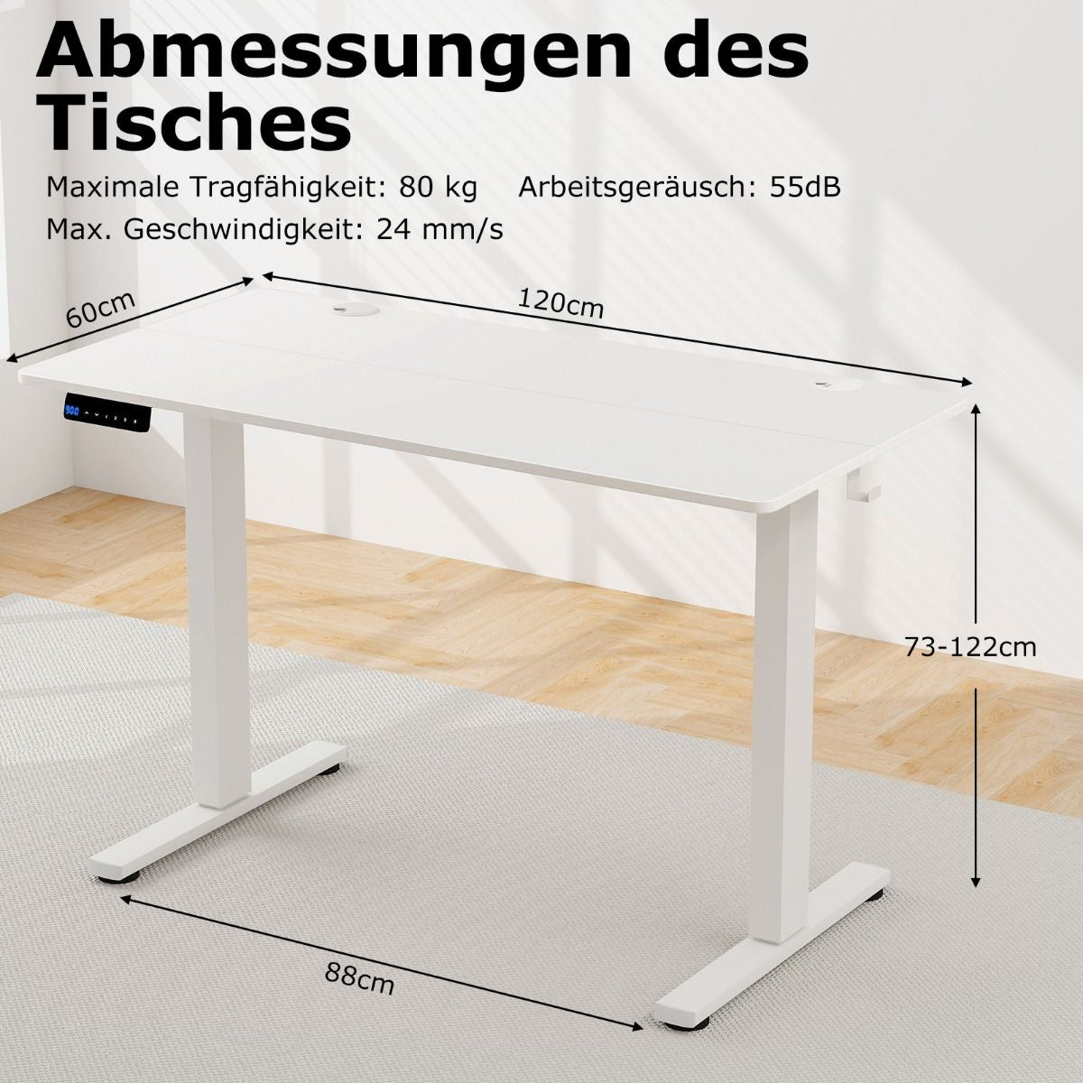 ErgoLift - Höhenverstellbarer Schreibtisch 120 X 60 Cm Elektrischer Stehschreibtisch Rustikales Weiß | Höhenverstellbarer Schreibtisch bei Athletic Horizon | Homeoffice & Arbeitsplatz | Möbel